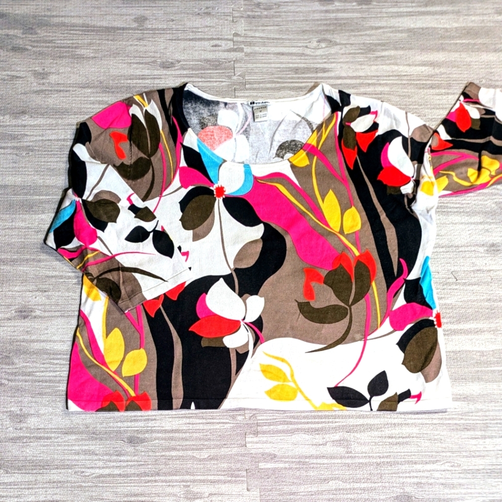 Women's Nygard Collection Brightly Colored Flowers Scoop Neck Sweater‎ | Sz 1X